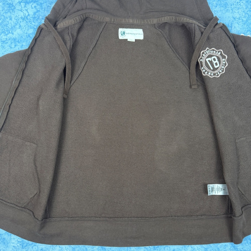 Aeropostale Womens Brown Full Zip Hoodie Sweatshirt Graphic Logo Size S - Picture 9 of 11
